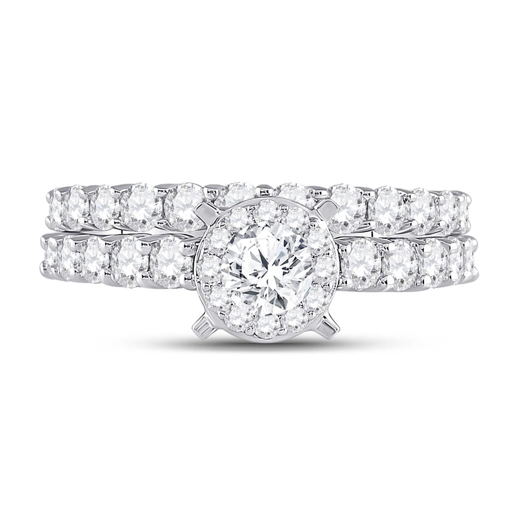 14k White Gold Round Diamond Bridal Wedding Ring Set 2 Cttw (Certified)