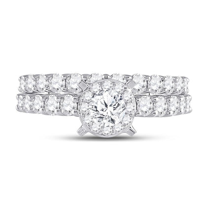 14k White Gold Round Diamond Bridal Wedding Ring Set 2 Cttw (Certified)