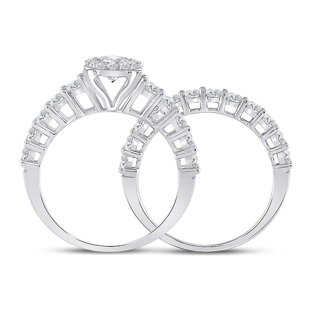 14k White Gold Round Diamond Bridal Wedding Ring Set 2 Cttw (Certified)
