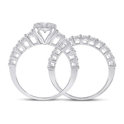 14k White Gold Round Diamond Bridal Wedding Ring Set 2 Cttw (Certified)