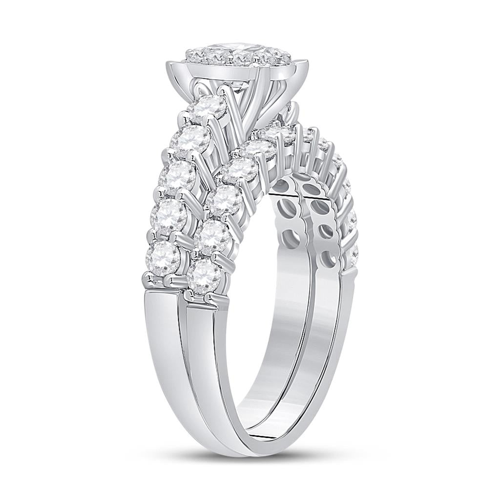 14k White Gold Round Diamond Bridal Wedding Ring Set 2 Cttw (Certified)