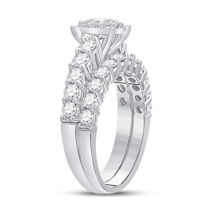 14k White Gold Round Diamond Bridal Wedding Ring Set 2 Cttw (Certified)