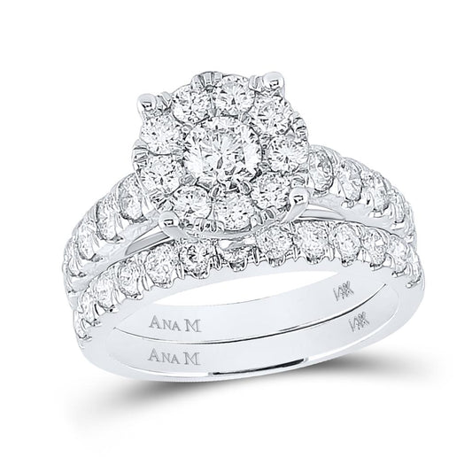 14k White Gold Round Diamond Bridal Wedding Ring Set 2 Cttw (Certified)