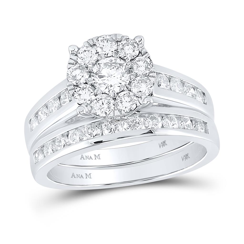 14k White Gold Round Diamond Bridal Wedding Ring Set 1-1/2 Cttw (Certified)