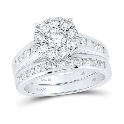 14k White Gold Round Diamond Bridal Wedding Ring Set 1-1/2 Cttw (Certified)