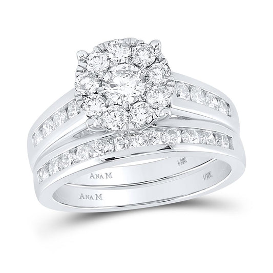 14k White Gold Round Diamond Bridal Wedding Ring Set 1-1/2 Cttw (Certified)