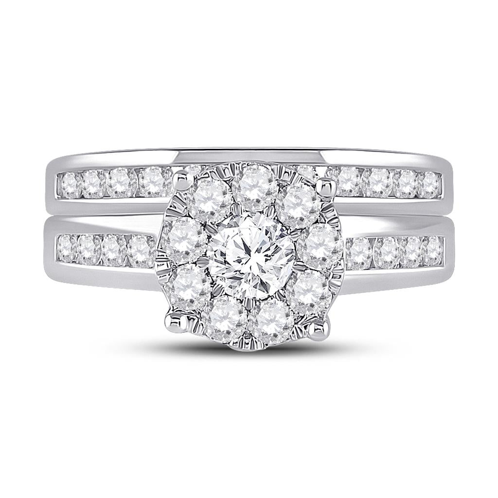 14k White Gold Round Diamond Bridal Wedding Ring Set 1-1/2 Cttw (Certified)