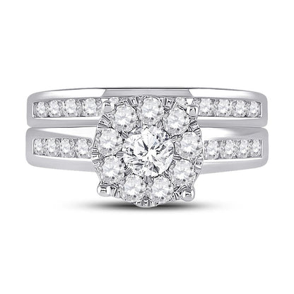 14k White Gold Round Diamond Bridal Wedding Ring Set 1-1/2 Cttw (Certified)