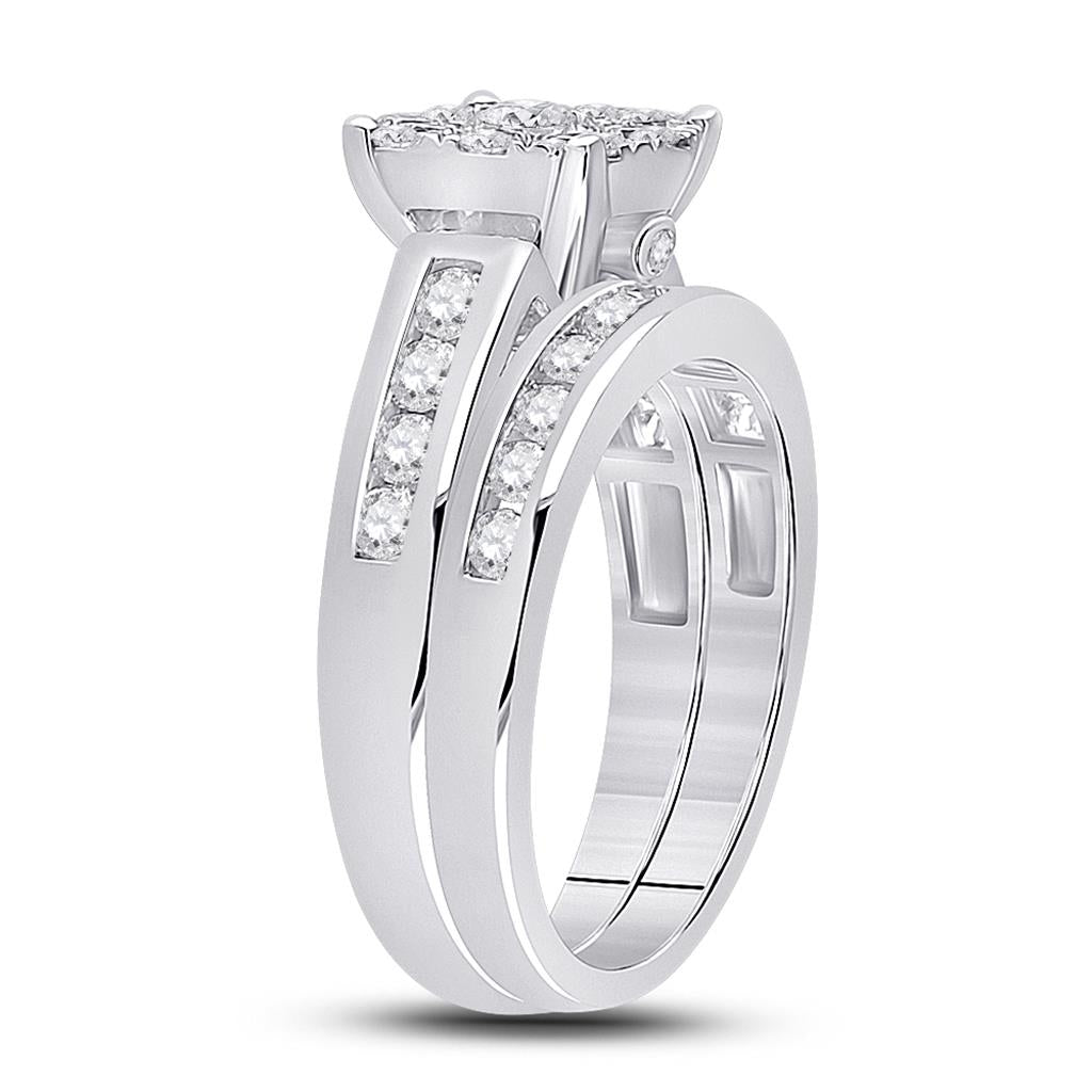 14k White Gold Round Diamond Bridal Wedding Ring Set 1-1/2 Cttw (Certified)