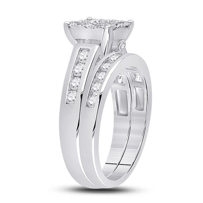 14k White Gold Round Diamond Bridal Wedding Ring Set 1-1/2 Cttw (Certified)