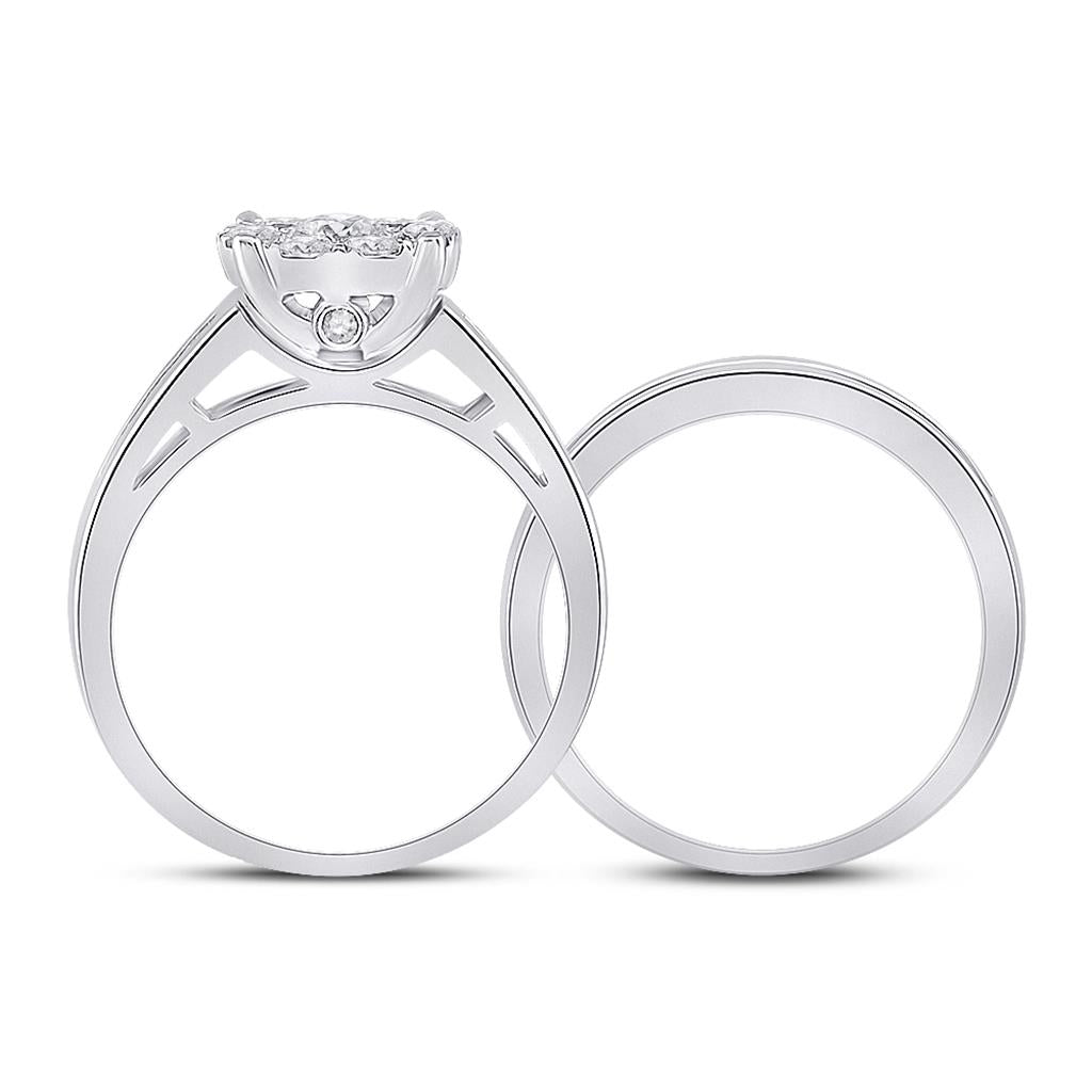 14k White Gold Round Diamond Bridal Wedding Ring Set 1-1/2 Cttw (Certified)