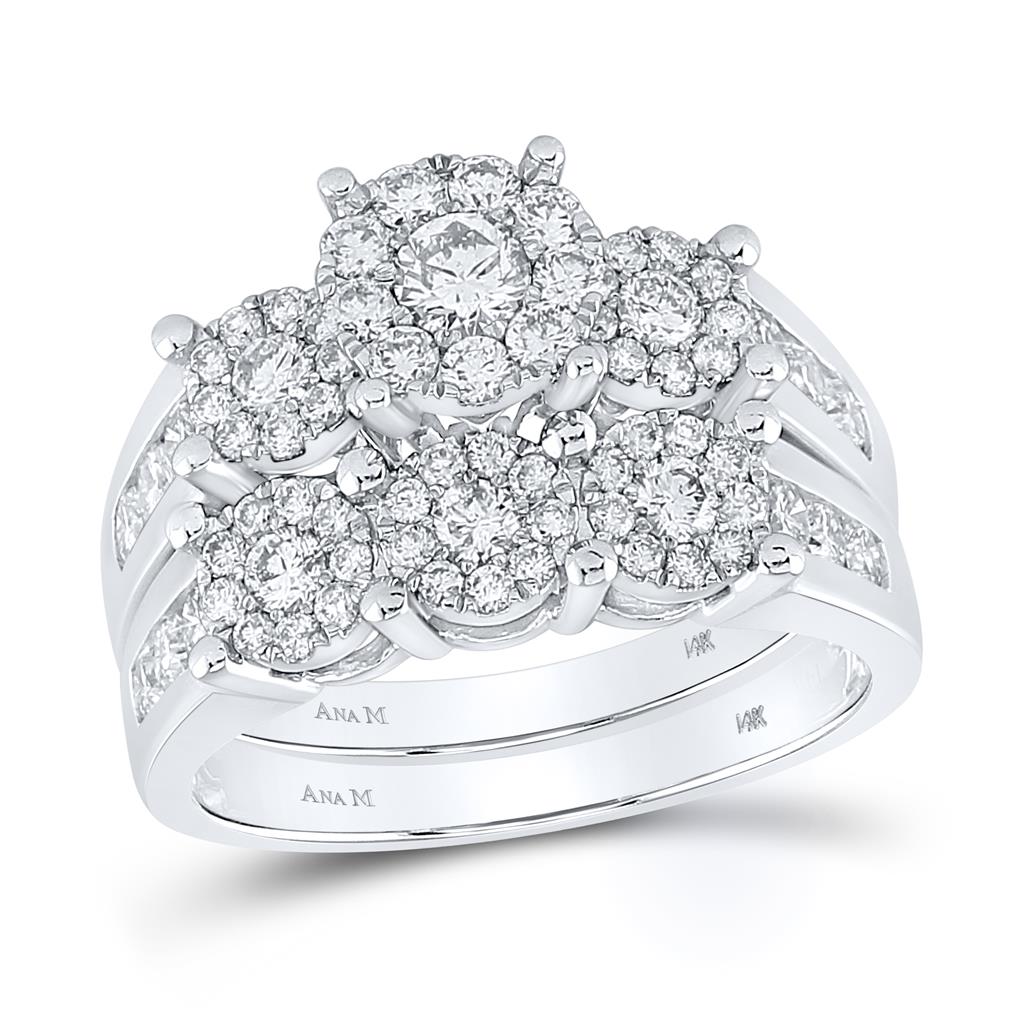 14k White Gold Round Diamond Bridal Wedding Ring Set 1-1/2 Cttw (Certified)