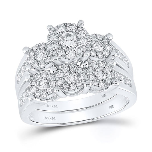 14k White Gold Round Diamond Bridal Wedding Ring Set 1-1/2 Cttw (Certified)