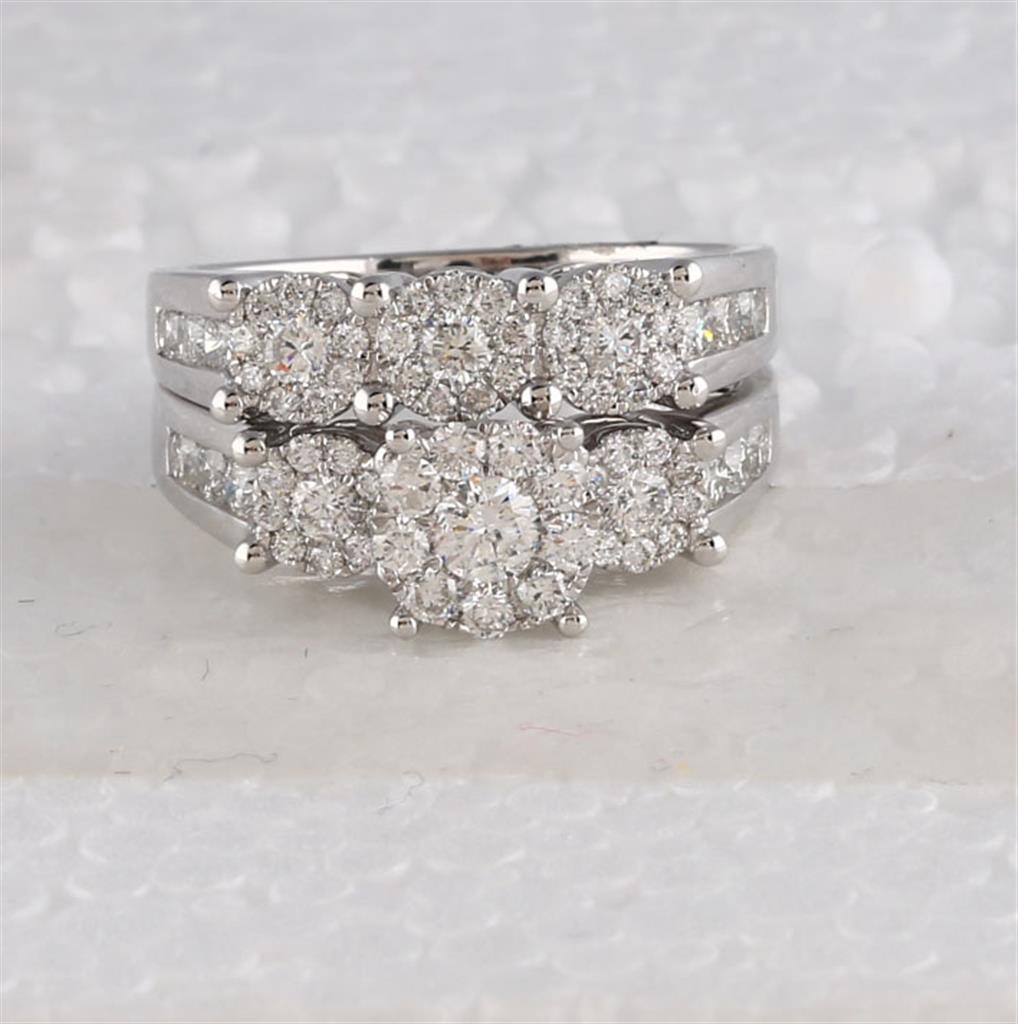 14k White Gold Round Diamond Bridal Wedding Ring Set 1-1/2 Cttw (Certified)