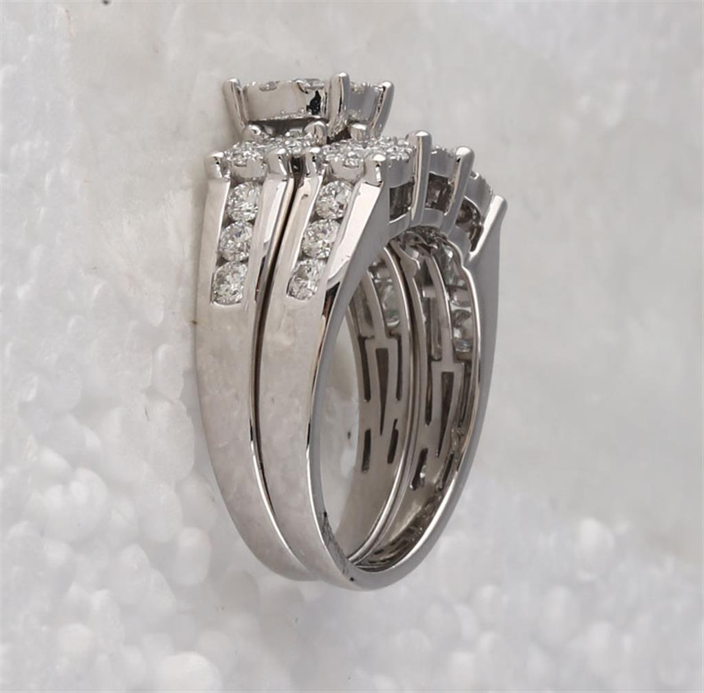 14k White Gold Round Diamond Bridal Wedding Ring Set 1-1/2 Cttw (Certified)