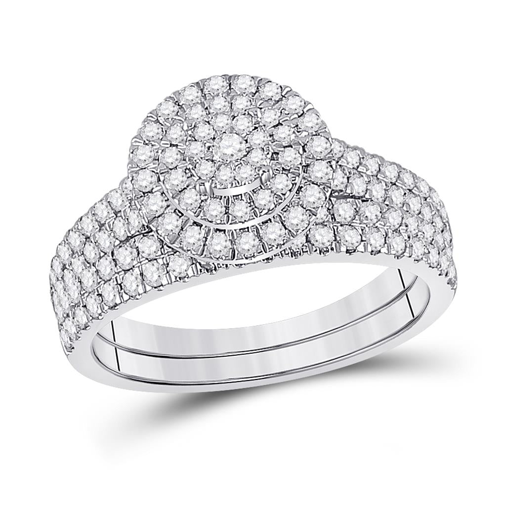 14k White Gold Round Diamond Bridal Wedding Ring Set 1 Cttw