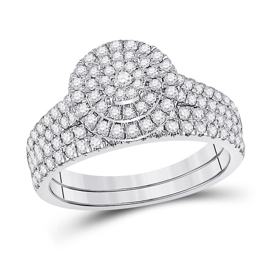 14k White Gold Round Diamond Bridal Wedding Ring Set 1 Cttw