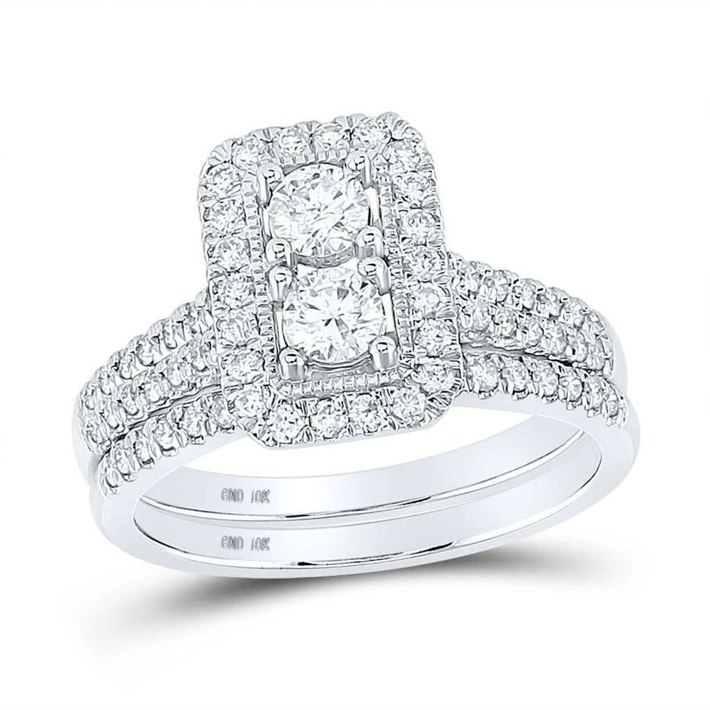 14k White Gold Round Diamond Bridal Wedding Ring Set 1 Cttw (Certified)