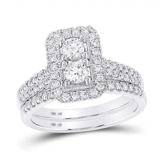 14k White Gold Round Diamond Bridal Wedding Ring Set 1 Cttw (Certified)