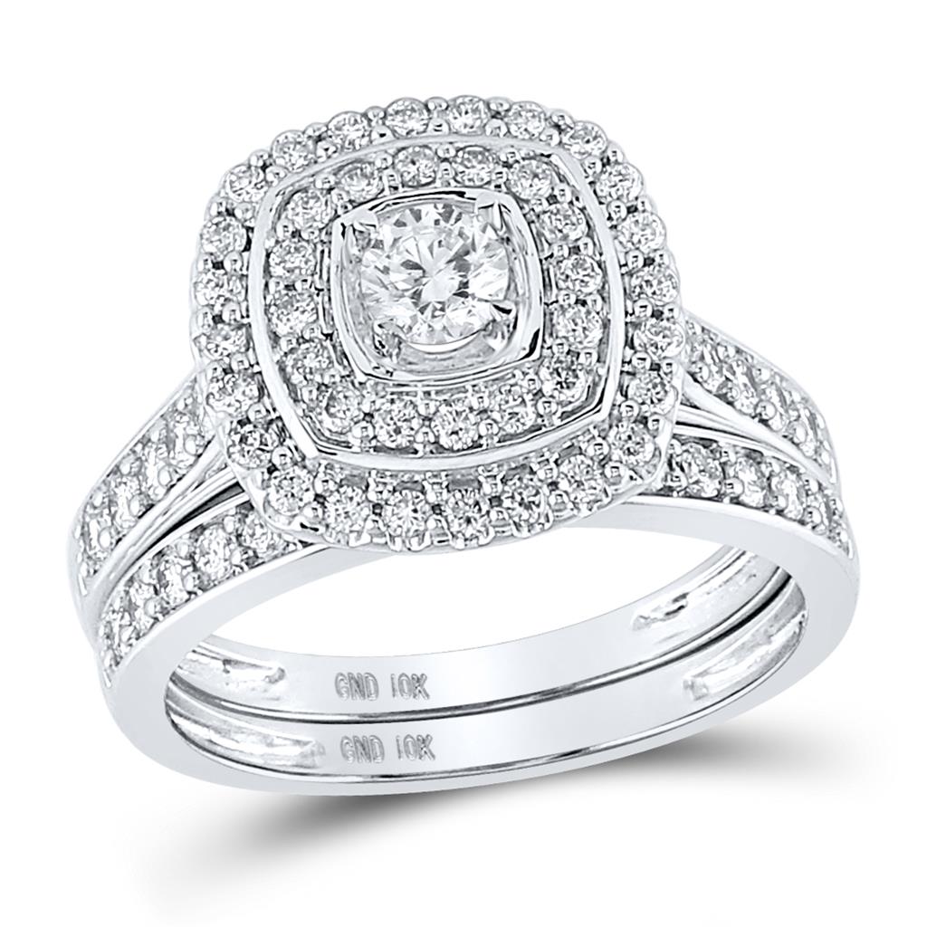 14k White Gold Round Diamond Bridal Wedding Ring Set 1 Ctw (Certified)