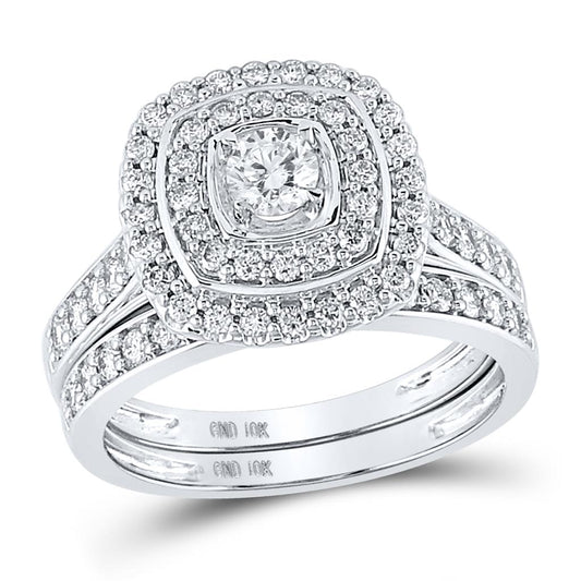 14k White Gold Round Diamond Bridal Wedding Ring Set 1 Ctw (Certified)