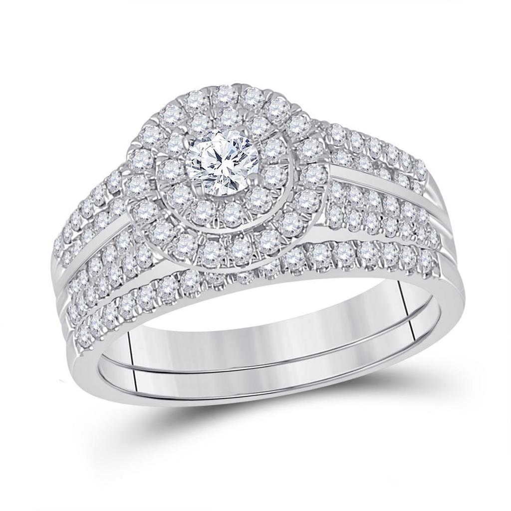 14k White Gold Round Diamond Bridal Wedding Ring Set 1 Cttw (Certified)