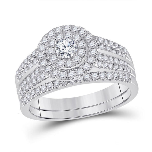 14k White Gold Round Diamond Bridal Wedding Ring Set 1 Cttw (Certified)