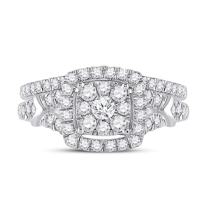 14k White Gold Round Diamond Bridal Wedding Ring Set 1 Cttw