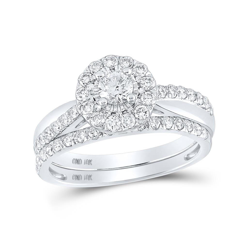 14k White Gold Round Diamond Bridal Wedding Ring Set 1 Cttw (Certified)