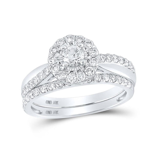 14k White Gold Round Diamond Bridal Wedding Ring Set 1 Cttw (Certified)