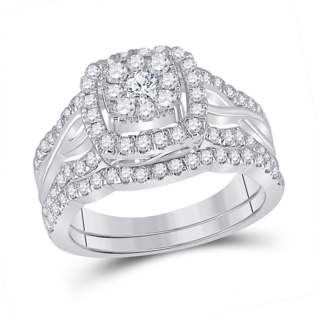 14k White Gold Round Diamond Bridal Wedding Ring Set 1 Cttw