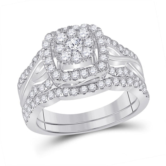 14k White Gold Round Diamond Bridal Wedding Ring Set 1 Cttw