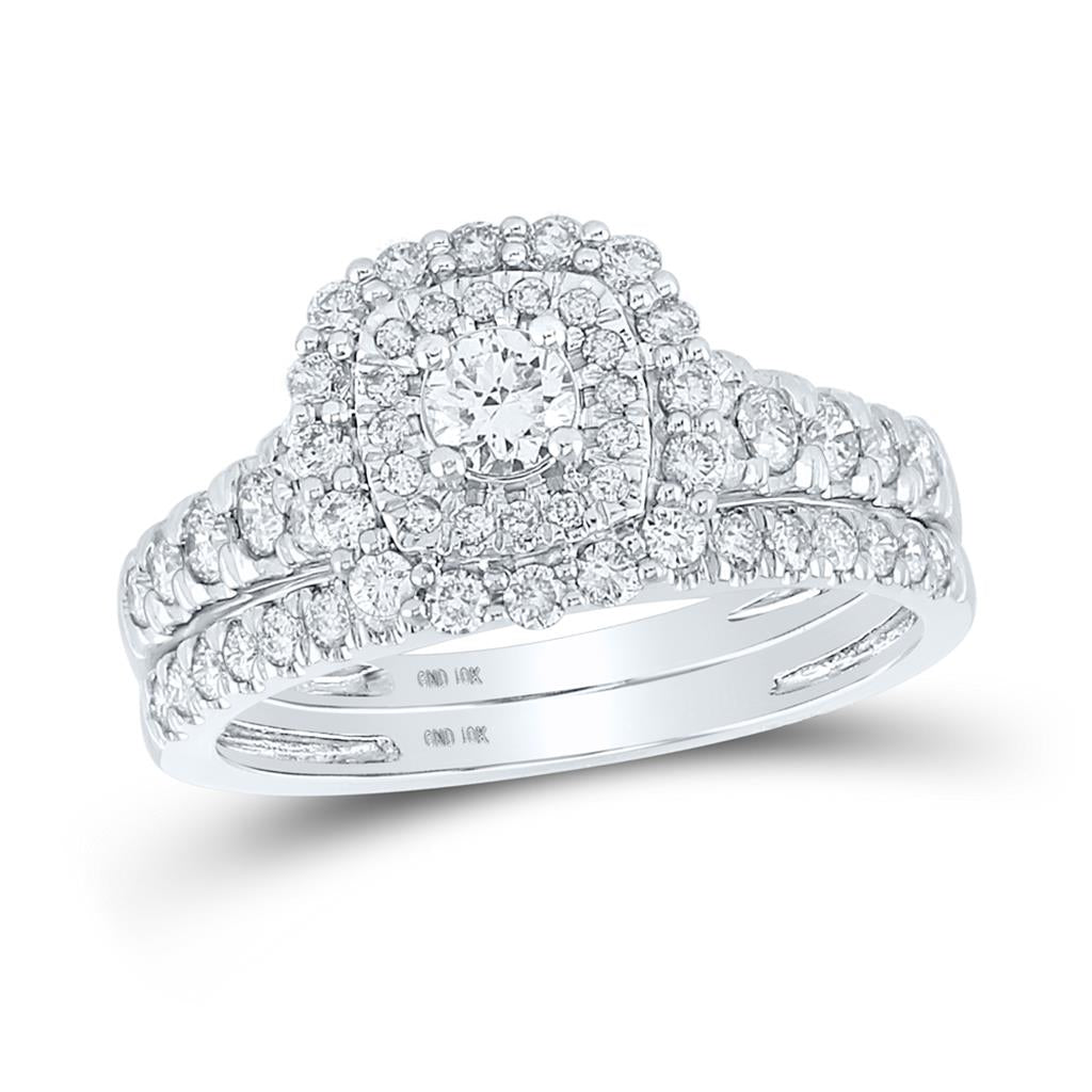 14k White Gold Round Diamond Bridal Wedding Ring Set 1 Cttw (Certified)