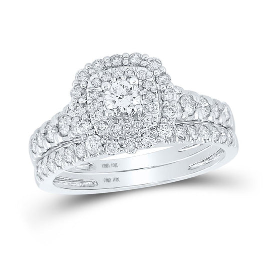 14k White Gold Round Diamond Bridal Wedding Ring Set 1 Cttw (Certified)