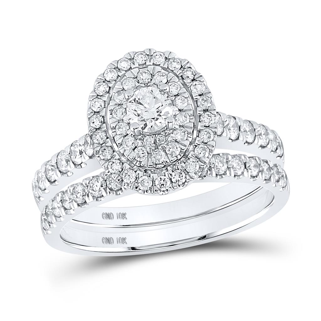 14k White Gold Round Diamond Bridal Wedding Ring Set 1 Cttw (Certified)
