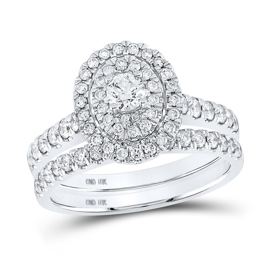 14k White Gold Round Diamond Bridal Wedding Ring Set 1 Cttw (Certified)