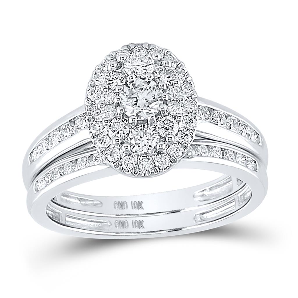 14k White Gold Round Diamond Oval Bridal Wedding Ring Set 1 Cttw (Certified)