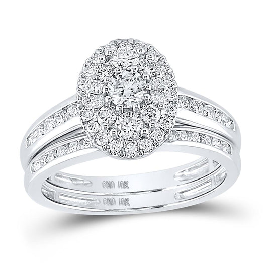 14k White Gold Round Diamond Oval Bridal Wedding Ring Set 1 Cttw (Certified)