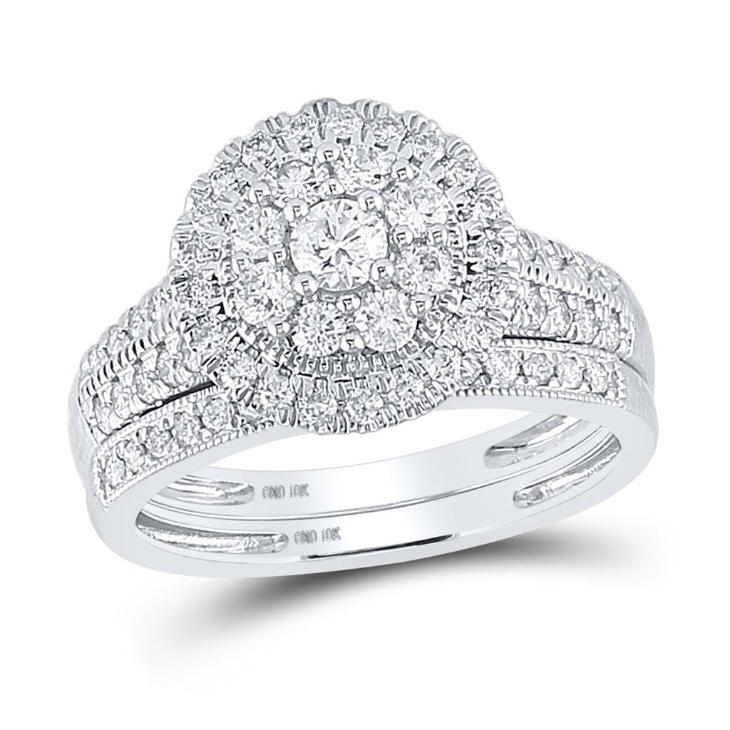14k White Gold Round Diamond Bridal Wedding Ring Set 1 Cttw