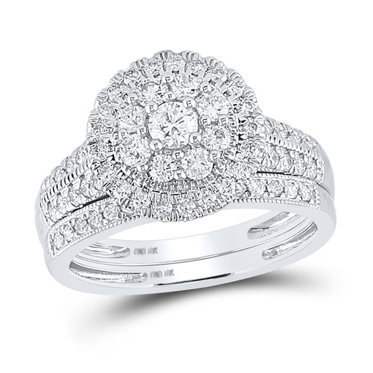 14k White Gold Round Diamond Bridal Wedding Ring Set 1 Cttw