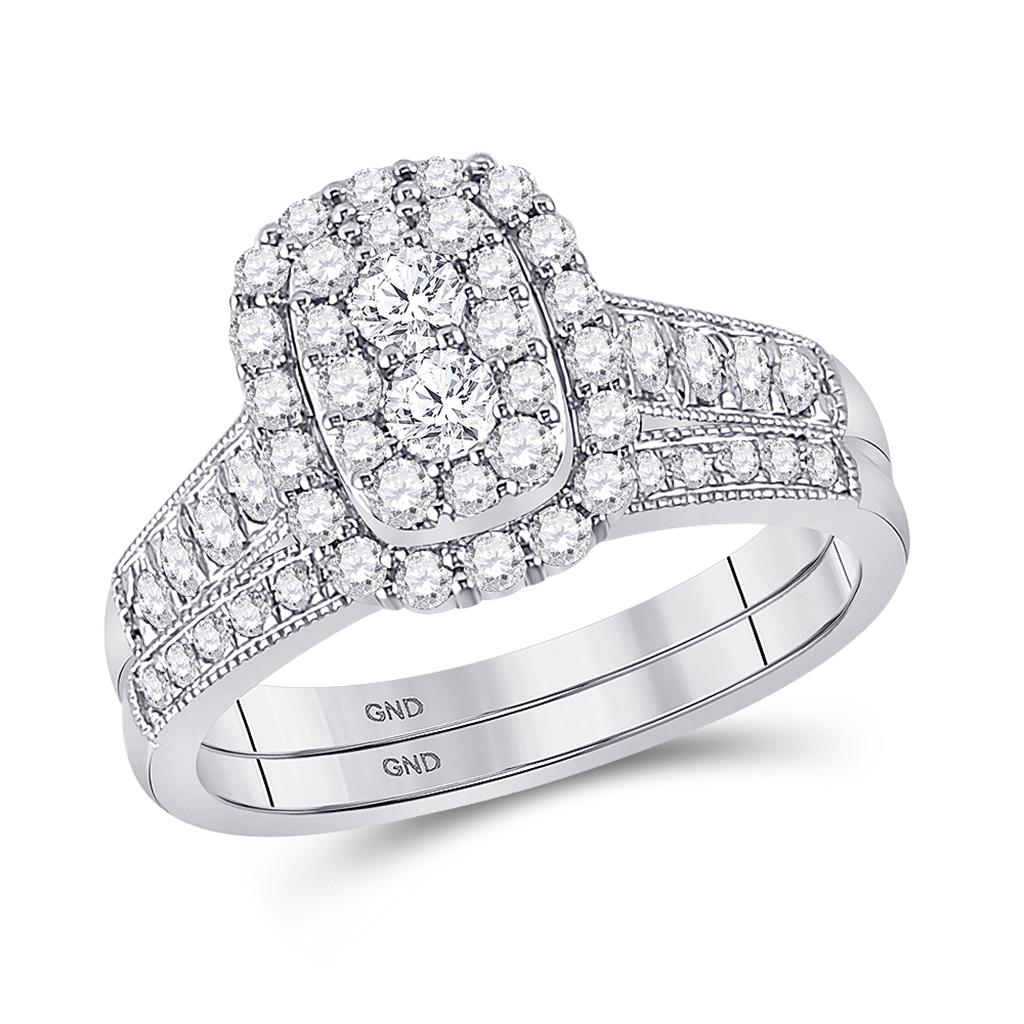 14k White Gold Round Diamond Bridal Wedding Ring Set 1 Cttw (Certified)
