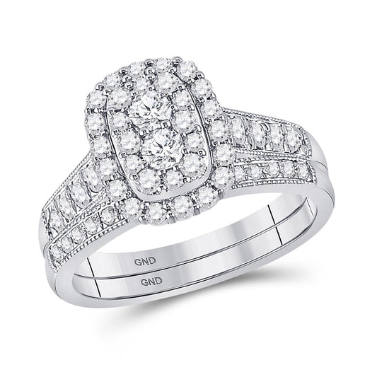 14k White Gold Round Diamond Bridal Wedding Ring Set 1 Cttw (Certified)
