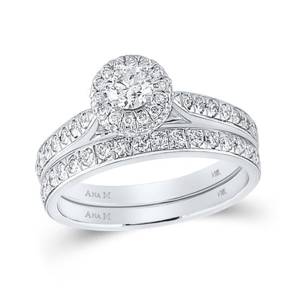 14k White Gold Round Diamond Bridal Wedding Ring Set 1 Cttw (Certified)