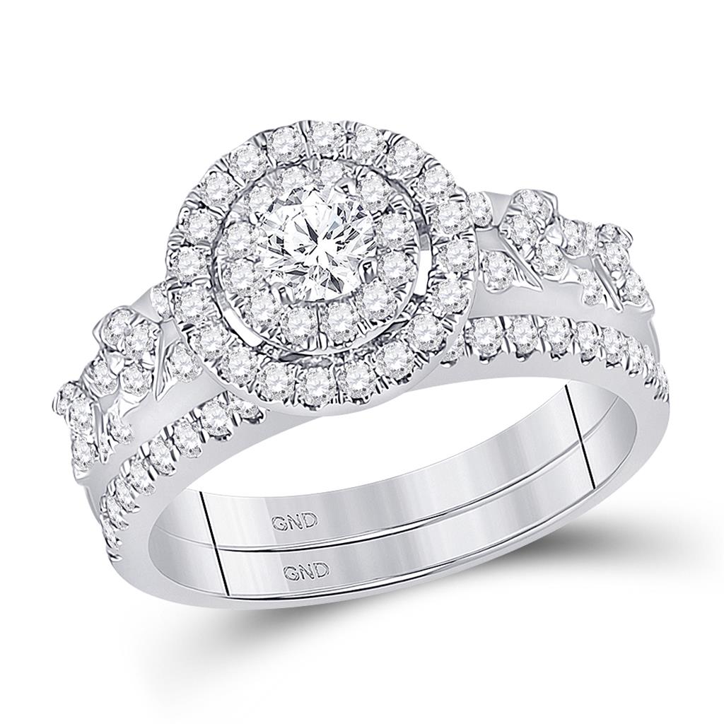 14k White Gold Round Diamond Bridal Wedding Ring Set 1 Cttw (Certified)