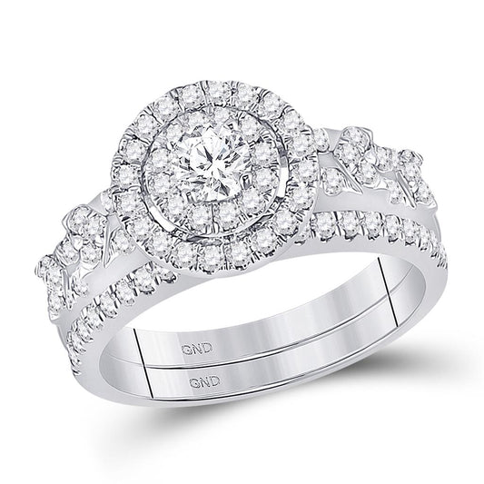 14k White Gold Round Diamond Bridal Wedding Ring Set 1 Cttw (Certified)