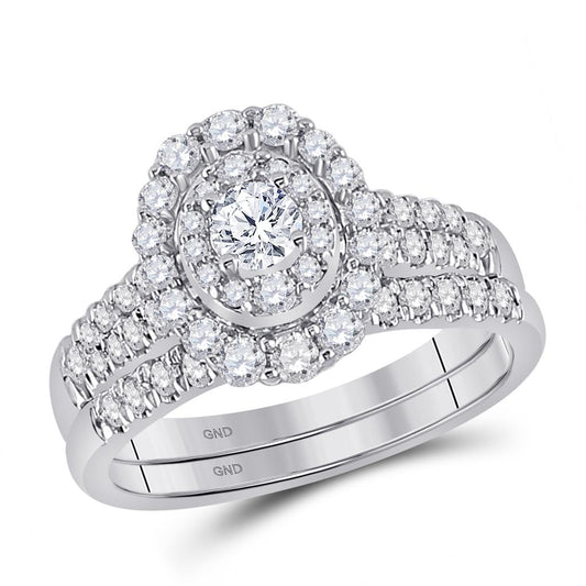 14k White Gold Round Diamond Bridal Wedding Ring Set 1 Cttw (Certified)