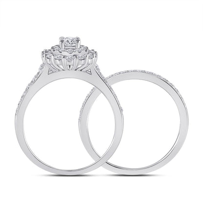 14k White Gold Round Diamond Bridal Wedding Ring Set 1 Cttw (Certified)