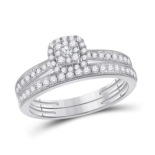 14k White Gold Round Diamond Bridal Wedding Ring Set 1/2 Cttw