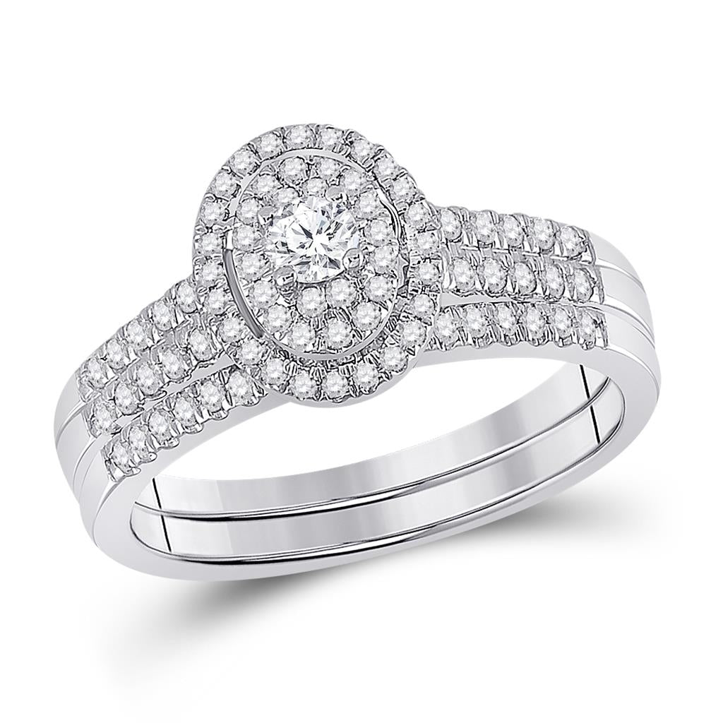 14k White Gold Round Diamond Bridal Wedding Ring Set 1/2 Ctw