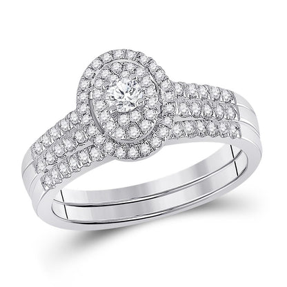 14k White Gold Round Diamond Bridal Wedding Ring Set 1/2 Ctw